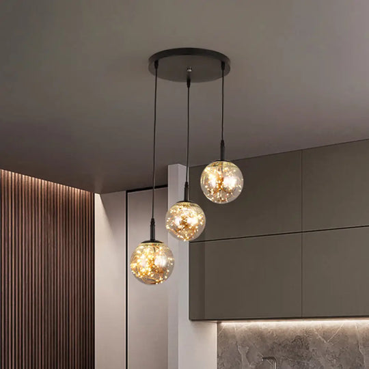 Simplicity Glass Bedroom Pendant Light: Spherical Cluster Design With Starry Hanging Lamp Kit Smoke