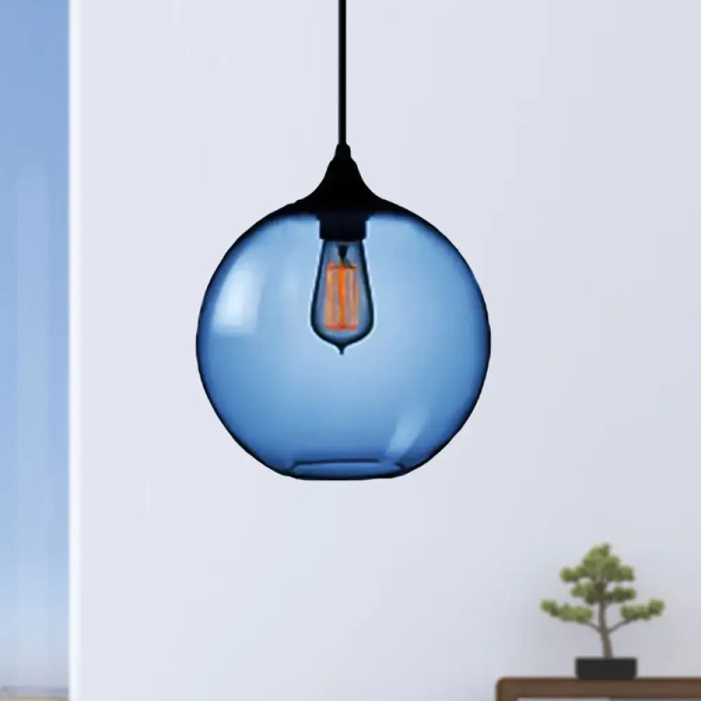 Simplicity Glass Globe Pendant Light - 1 Red/Brown/Clear Dark Blue