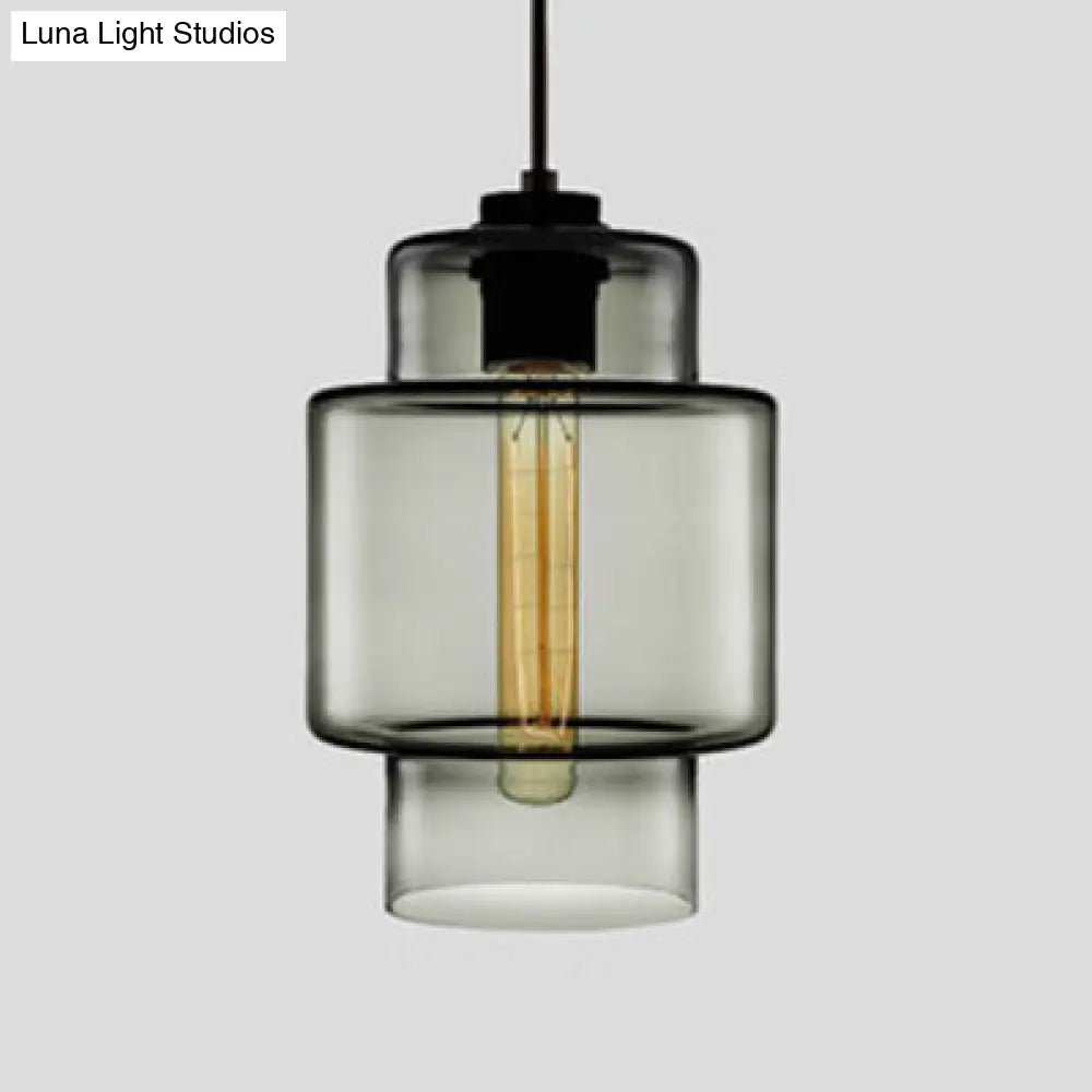 Simplicity Glass Cylindrical Hanging Lamp - 1-Light Pink/Yellow/Blue Ceiling Light Smoke Gray / A