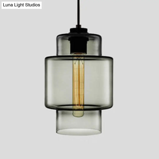 Simplicity Glass Cylindrical Hanging Lamp - 1-Light Pink/Yellow/Blue Ceiling Light Smoke Gray / A