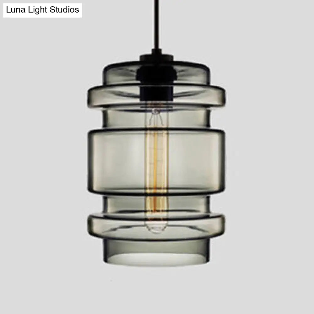 Simplicity Glass Cylindrical Hanging Lamp - 1-Light Pink/Yellow/Blue Ceiling Light Smoke Gray / B