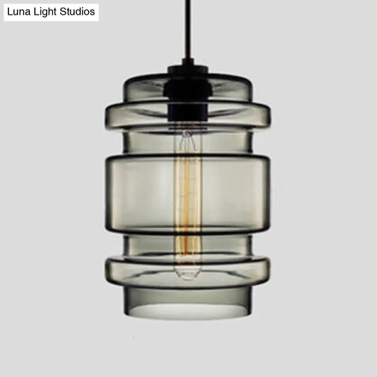 Simplicity Glass Cylindrical Hanging Lamp - 1-Light Pink/Yellow/Blue Ceiling Light Smoke Gray / B