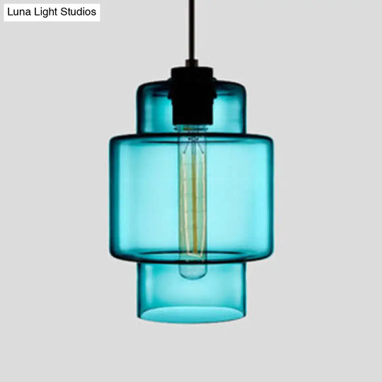 Simplicity Glass Cylindrical Hanging Lamp - 1-Light Pink/Yellow/Blue Ceiling Light Blue / A