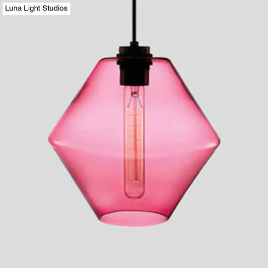 Simplicity Glass Cylindrical Hanging Lamp - 1-Light Pink/Yellow/Blue Ceiling Light Pink / C