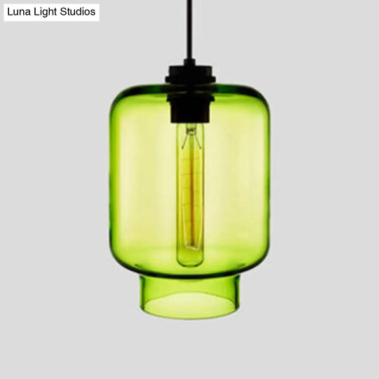 Simplicity Glass Cylindrical Hanging Lamp - 1-Light Pink/Yellow/Blue Ceiling Light Green / D