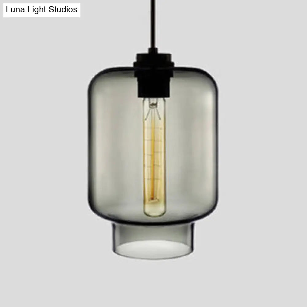 Simplicity Glass Cylindrical Hanging Lamp - 1-Light Pink/Yellow/Blue Ceiling Light Smoke Gray / D