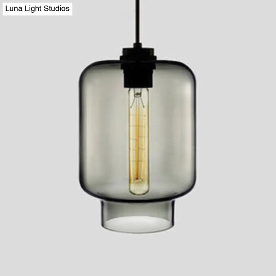 Simplicity Glass Cylindrical Hanging Lamp - 1-Light Pink/Yellow/Blue Ceiling Light Smoke Gray / D