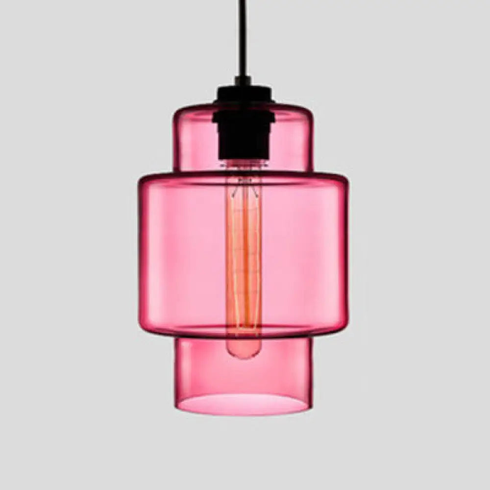 Simplicity Glass Hanging Lamp - Cylindrical 1-Light Pink/Yellow/Blue Ceiling Fixture Pink / A