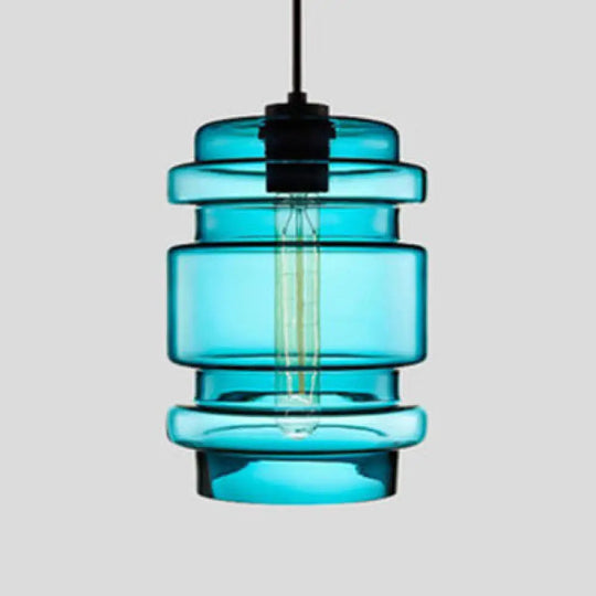 Simplicity Glass Hanging Lamp - Cylindrical 1-Light Pink/Yellow/Blue Ceiling Fixture Blue / B