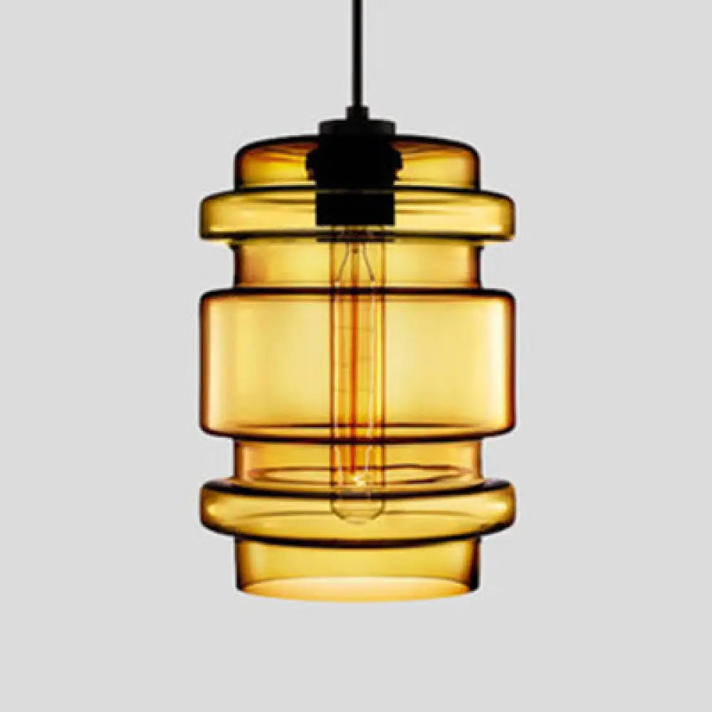 Simplicity Glass Hanging Lamp - Cylindrical 1-Light Pink/Yellow/Blue Ceiling Fixture Yellow / B