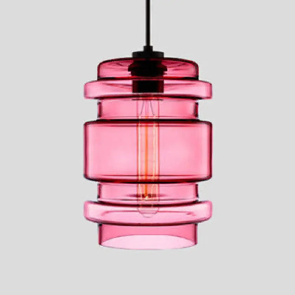 Simplicity Glass Hanging Lamp - Cylindrical 1-Light Pink/Yellow/Blue Ceiling Fixture Pink / B