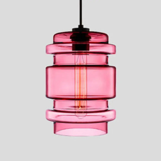 Simplicity Glass Hanging Lamp - Cylindrical 1-Light Pink/Yellow/Blue Ceiling Fixture Pink / B