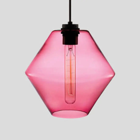 Simplicity Glass Hanging Lamp - Cylindrical 1-Light Pink/Yellow/Blue Ceiling Fixture Pink / C