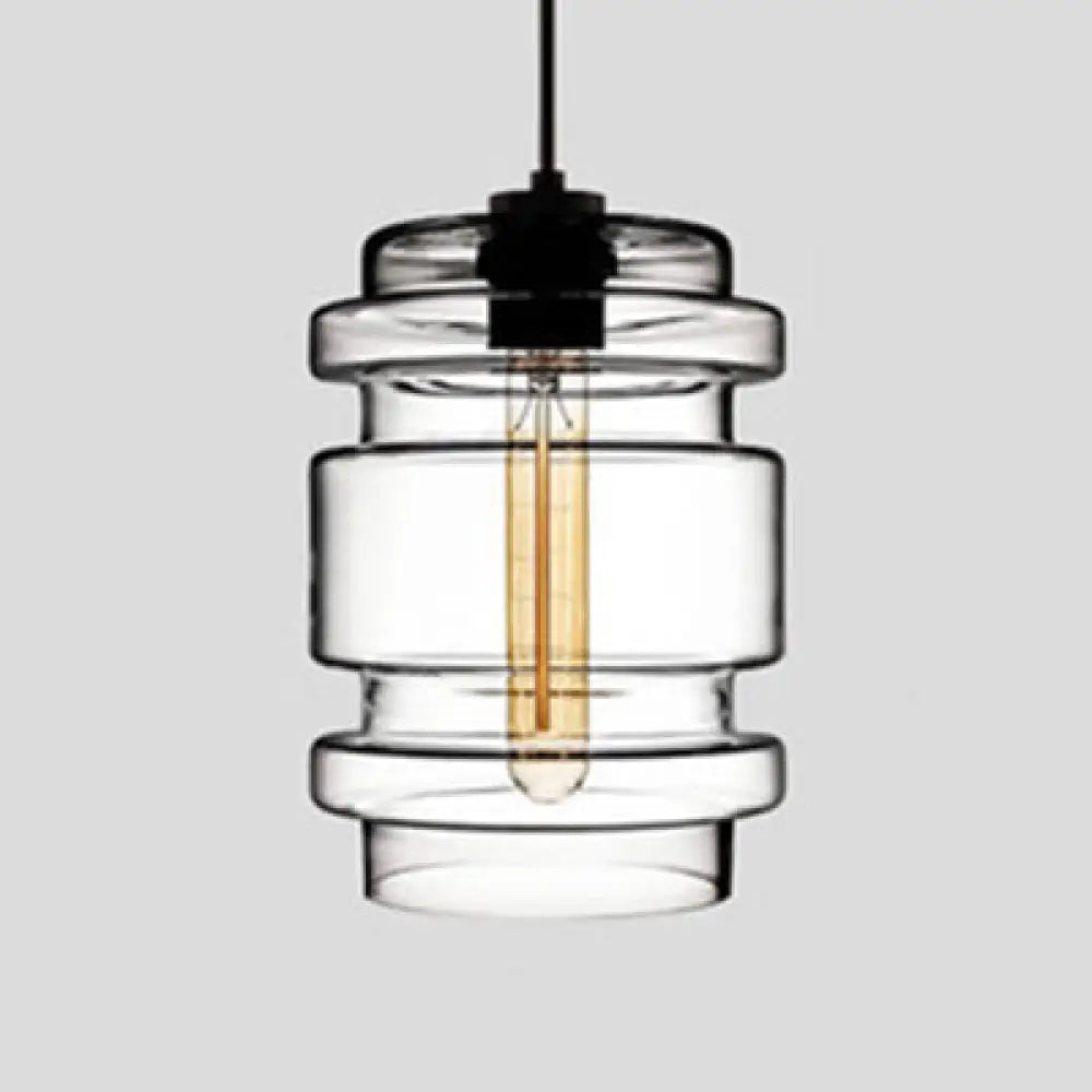 Simplicity Glass Hanging Lamp - Cylindrical 1-Light Pink/Yellow/Blue Ceiling Fixture Clear / B