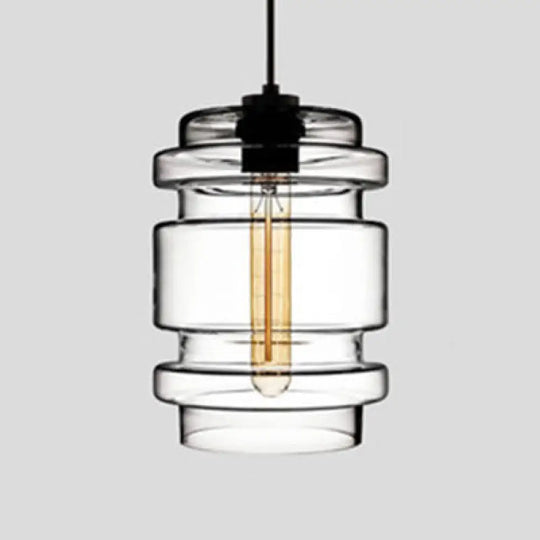 Simplicity Glass Hanging Lamp - Cylindrical 1-Light Pink/Yellow/Blue Ceiling Fixture Clear / B