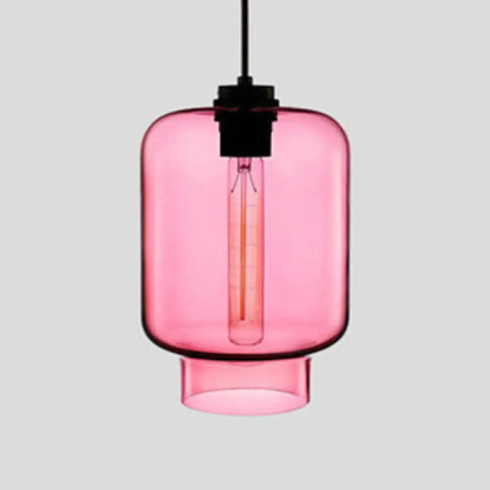 Simplicity Glass Hanging Lamp - Cylindrical 1-Light Pink/Yellow/Blue Ceiling Fixture Pink / D