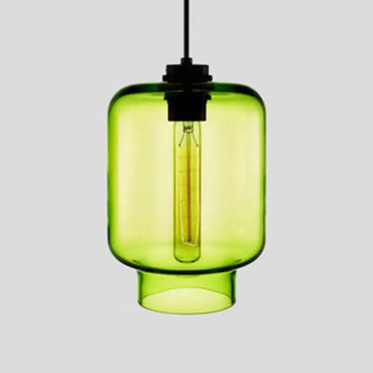 Simplicity Glass Hanging Lamp - Cylindrical 1-Light Pink/Yellow/Blue Ceiling Fixture Green / D