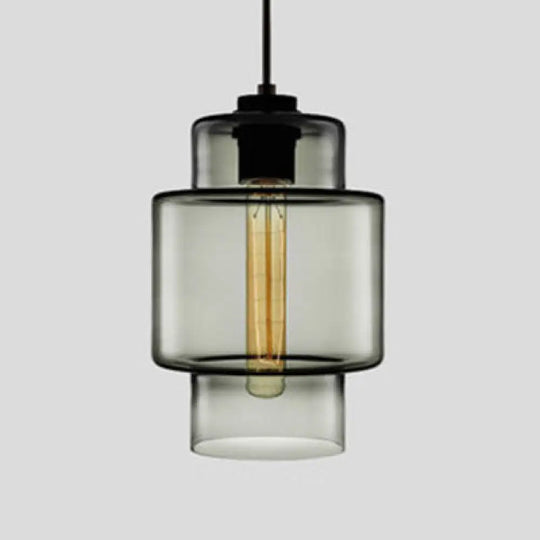 Simplicity Glass Hanging Lamp - Cylindrical 1-Light Pink/Yellow/Blue Ceiling Fixture Smoke Gray / A