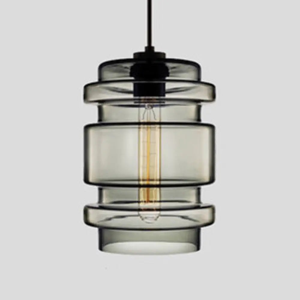 Simplicity Glass Hanging Lamp - Cylindrical 1-Light Pink/Yellow/Blue Ceiling Fixture Smoke Gray / B