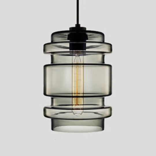 Simplicity Glass Hanging Lamp - Cylindrical 1-Light Pink/Yellow/Blue Ceiling Fixture Smoke Gray / B