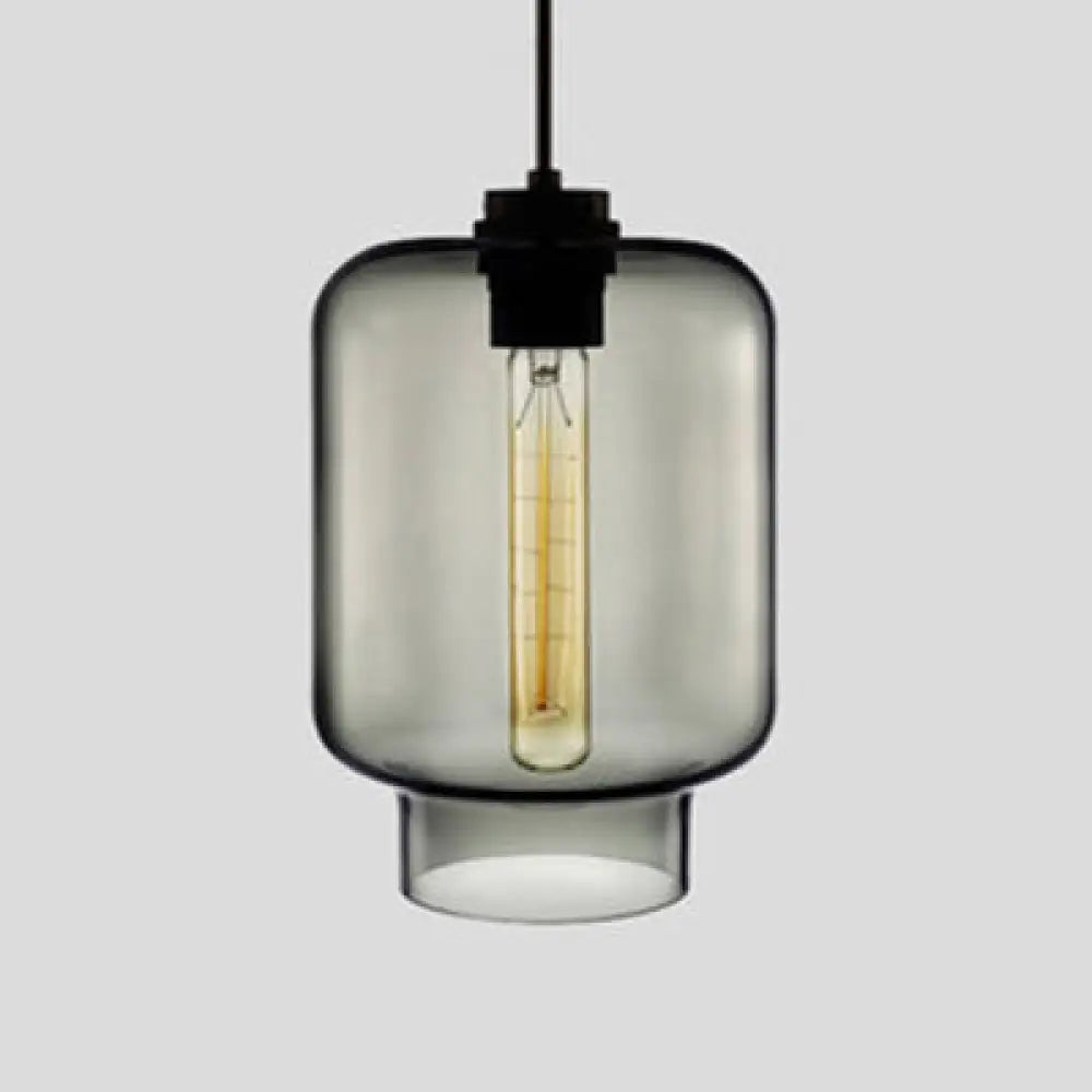 Simplicity Glass Hanging Lamp - Cylindrical 1-Light Pink/Yellow/Blue Ceiling Fixture Smoke Gray / D