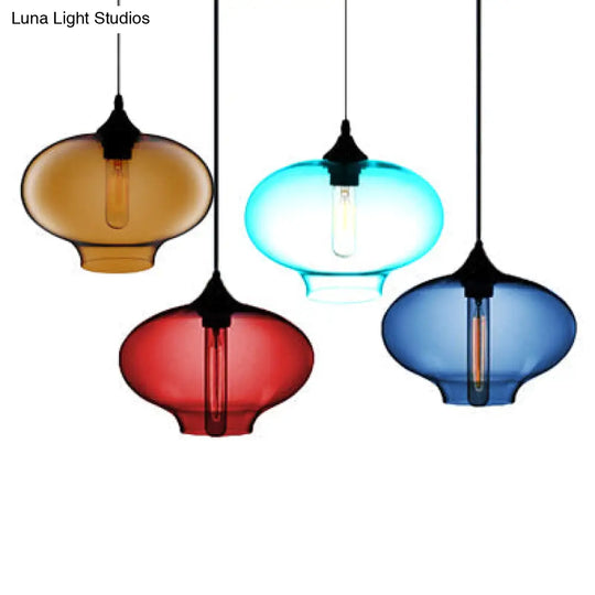 Simplicity Glass Oval Hanging Lamp: 1-Light Red/Brown/Blue Ceiling Light