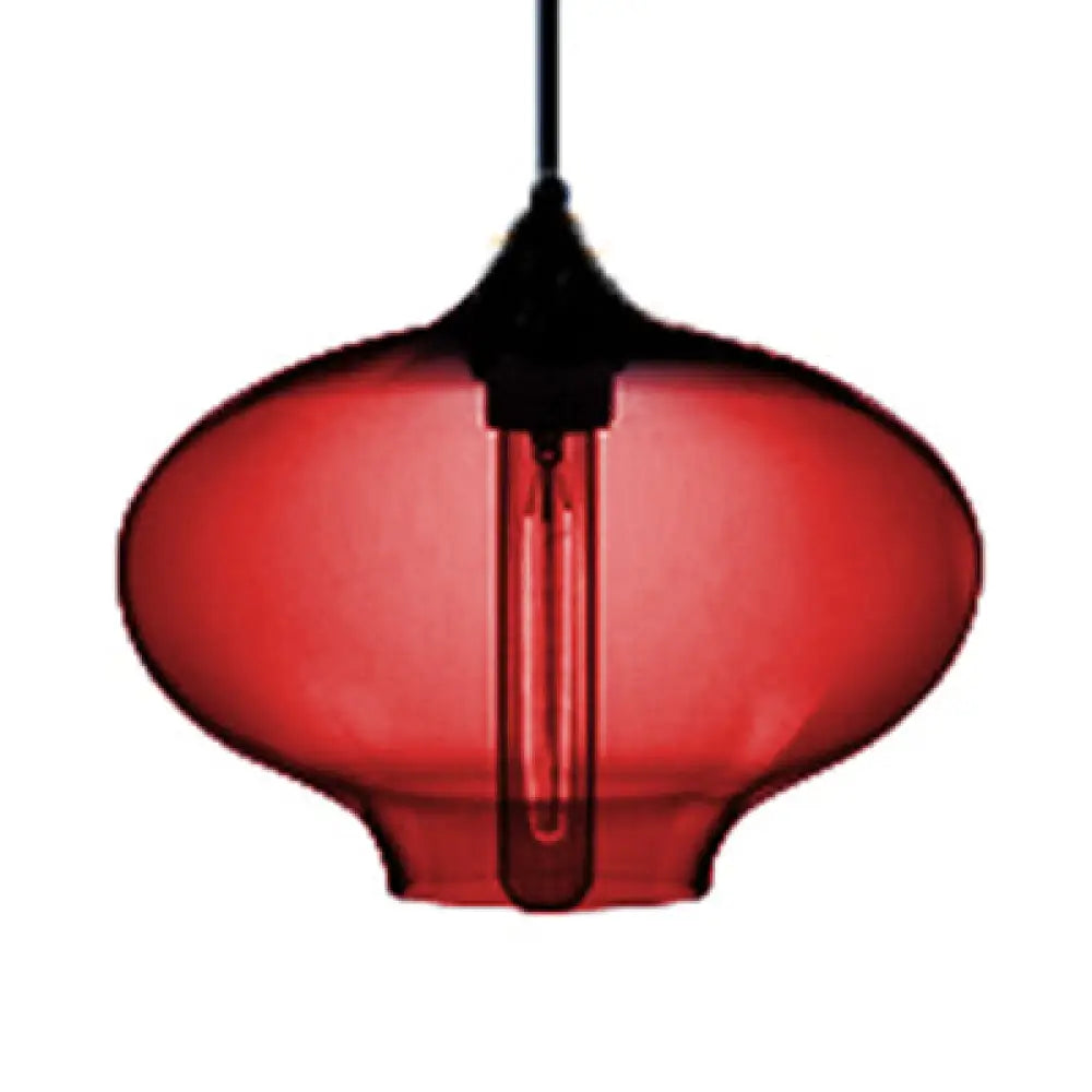 Simplicity Glass Oval Hanging Lamp: 1-Light Red/Brown/Blue Ceiling Light Red