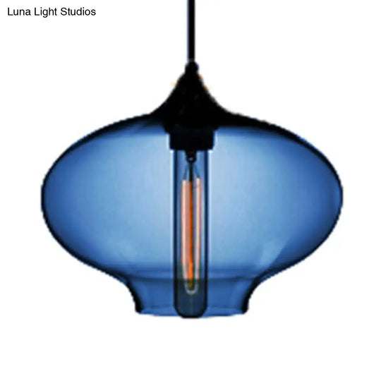 Simplicity Glass Oval Hanging Lamp - 1-Light Red/Brown/Blue Ceiling Light Dark Blue