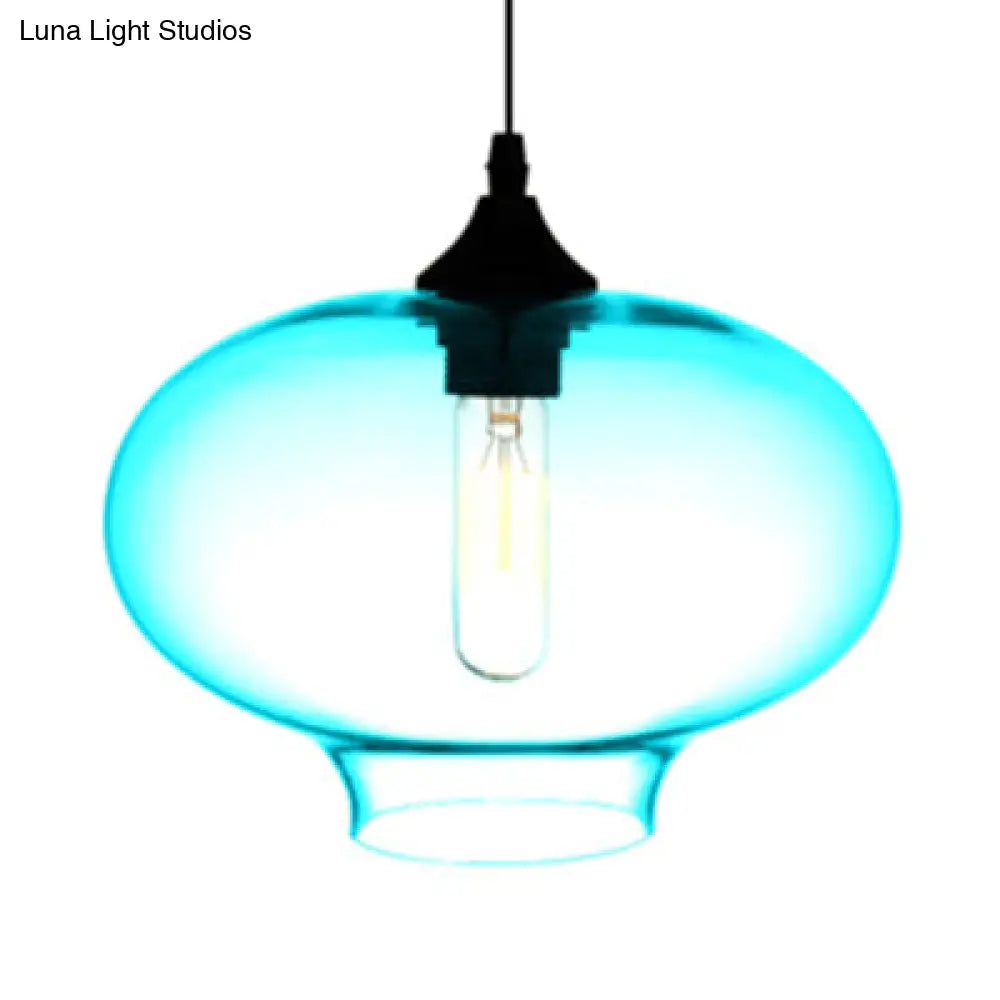 Simplicity Glass Oval Hanging Lamp - 1-Light Red/Brown/Blue Ceiling Light Sky Blue