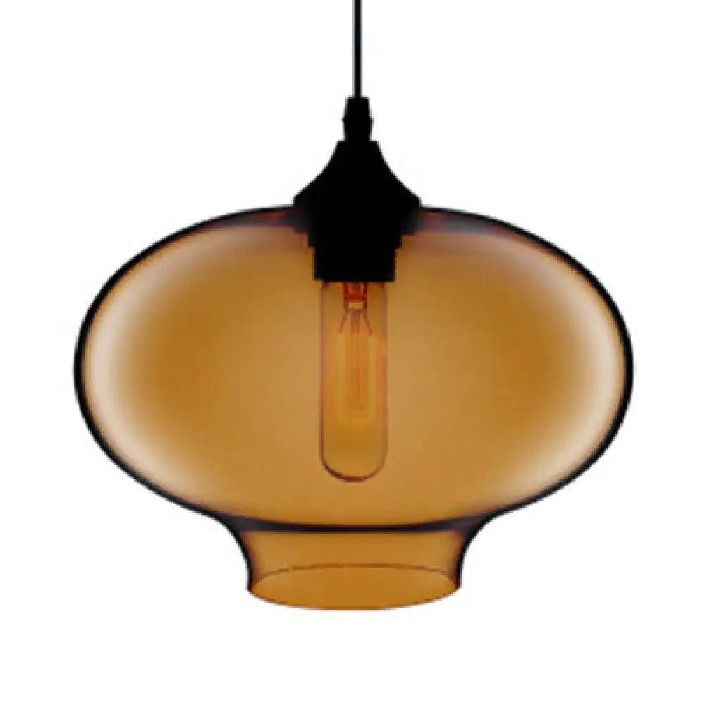 Simplicity Glass Oval Hanging Lamp: 1-Light Red/Brown/Blue Ceiling Light Brown