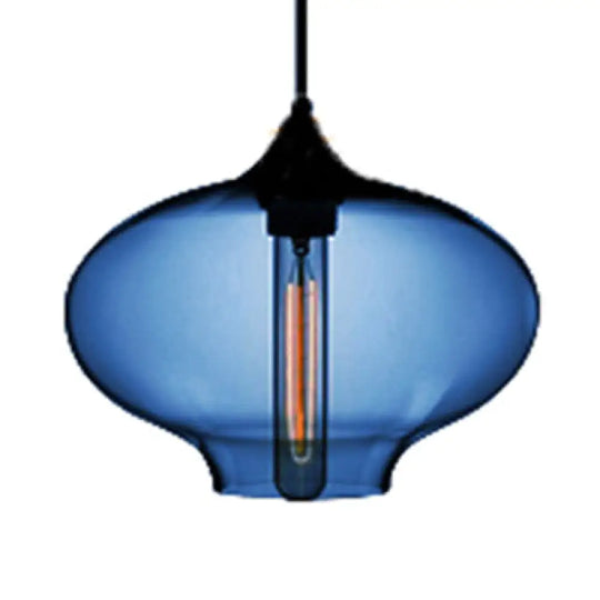 Simplicity Glass Oval Hanging Lamp: 1-Light Red/Brown/Blue Ceiling Light Dark Blue