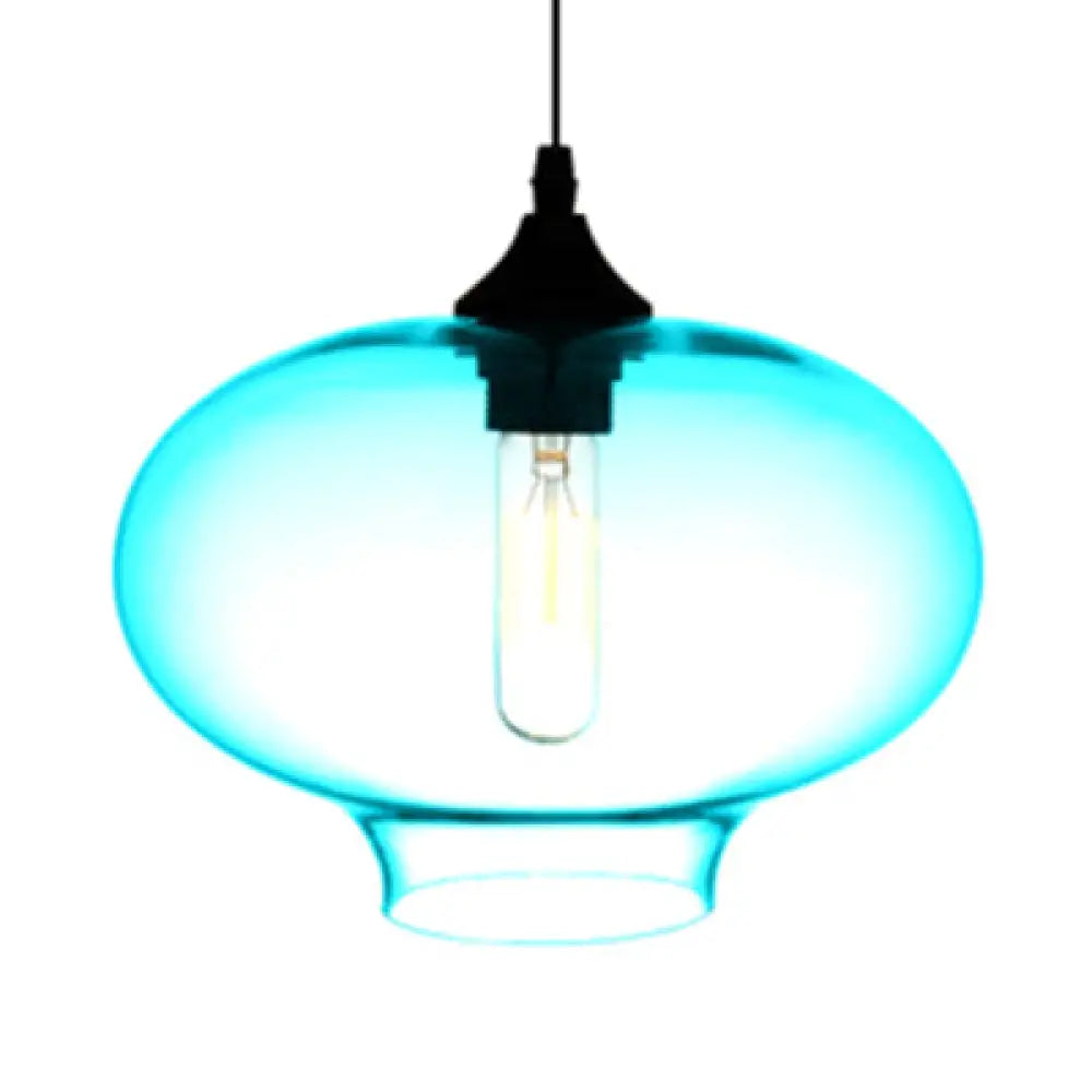 Simplicity Glass Oval Hanging Lamp: 1-Light Red/Brown/Blue Ceiling Light Sky Blue