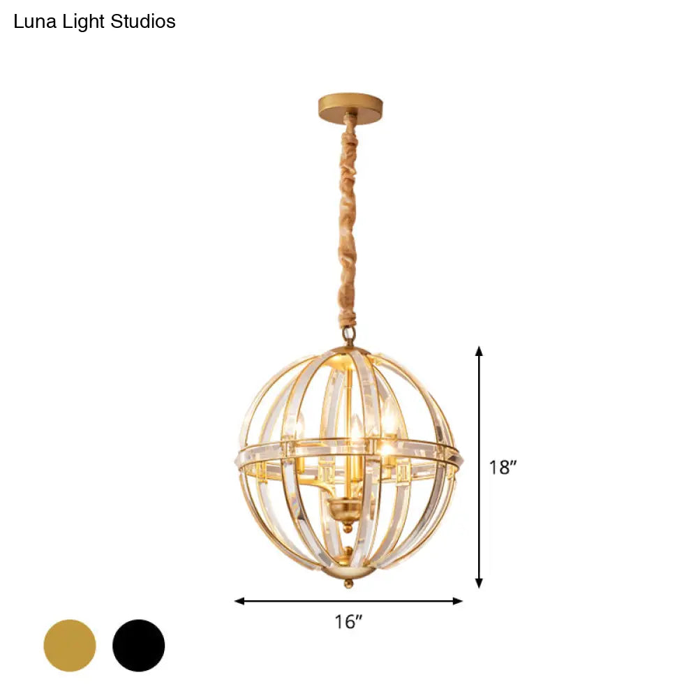 Simplicity Global Crystal-Encrusted Pendant Chandelier In Black/Gold: Elegant Single-Bulb Light For