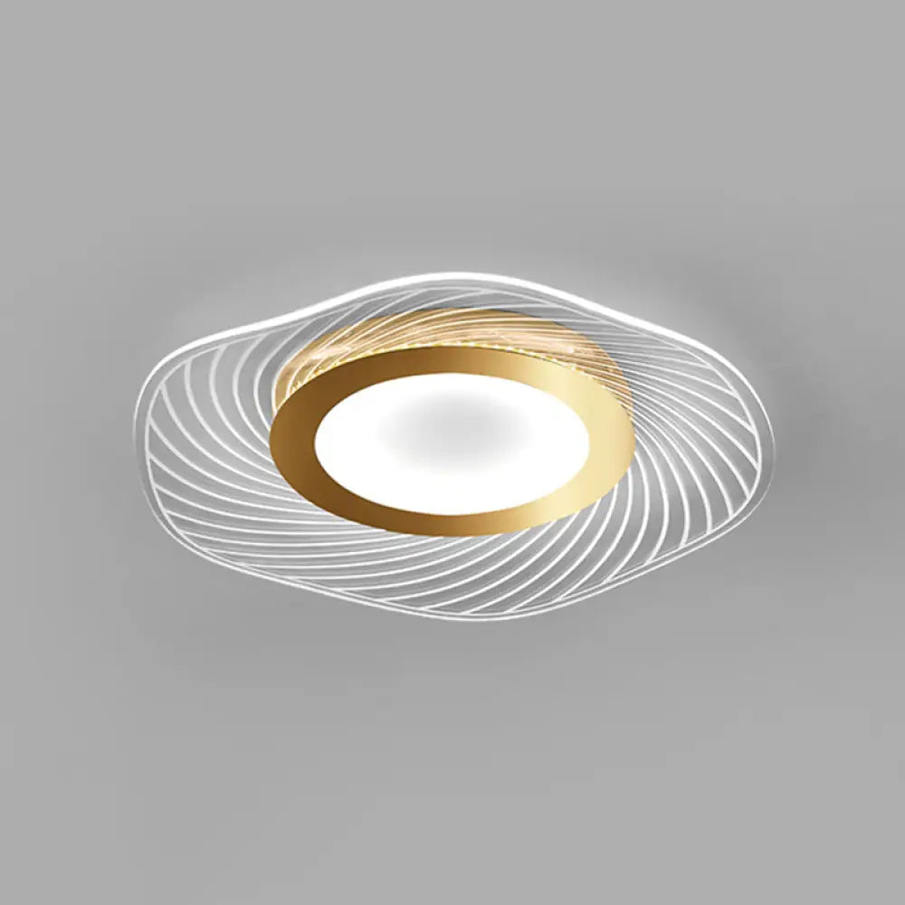 Simplicity Gold Acrylic Ruffle Flushmount Led Ceiling Light For Living Room / 1 Tier White