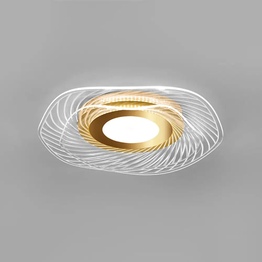 Simplicity Gold Acrylic Ruffle Flushmount Led Ceiling Light For Living Room / 2 Tiers Warm