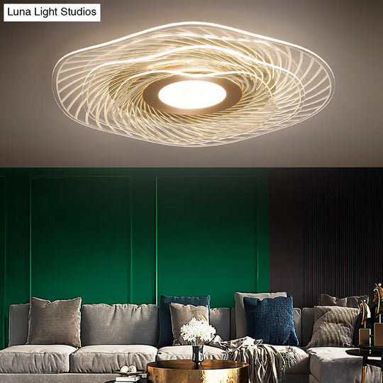 Simplicity Gold Acrylic Ruffle Flushmount Led Ceiling Light For Living Room