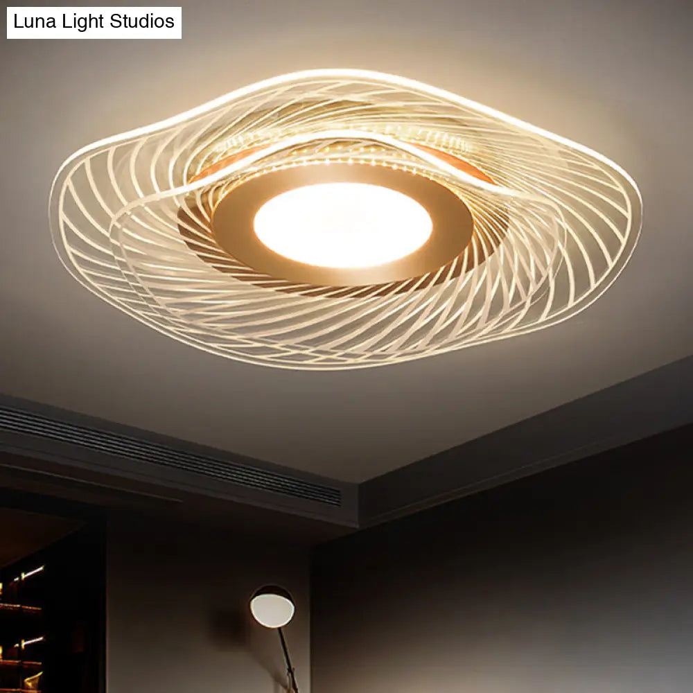 Simplicity Gold Acrylic Ruffle Flushmount Led Ceiling Light For Living Room