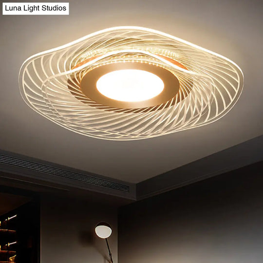 Simplicity Gold Acrylic Ruffle Flushmount Led Ceiling Light For Living Room