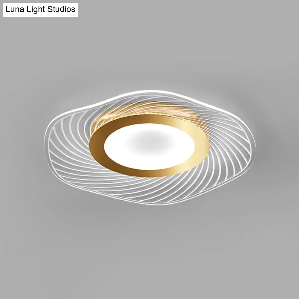 Simplicity Gold Acrylic Ruffle Flushmount Led Ceiling Light For Living Room / 1 Tier White