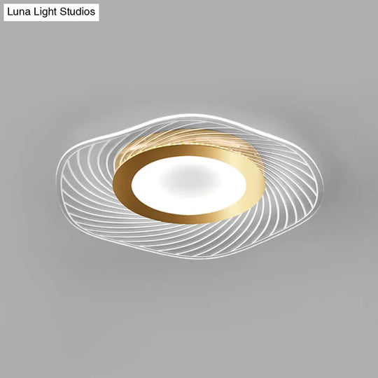 Simplicity Gold Acrylic Ruffle Flushmount Led Ceiling Light For Living Room / 1 Tier White