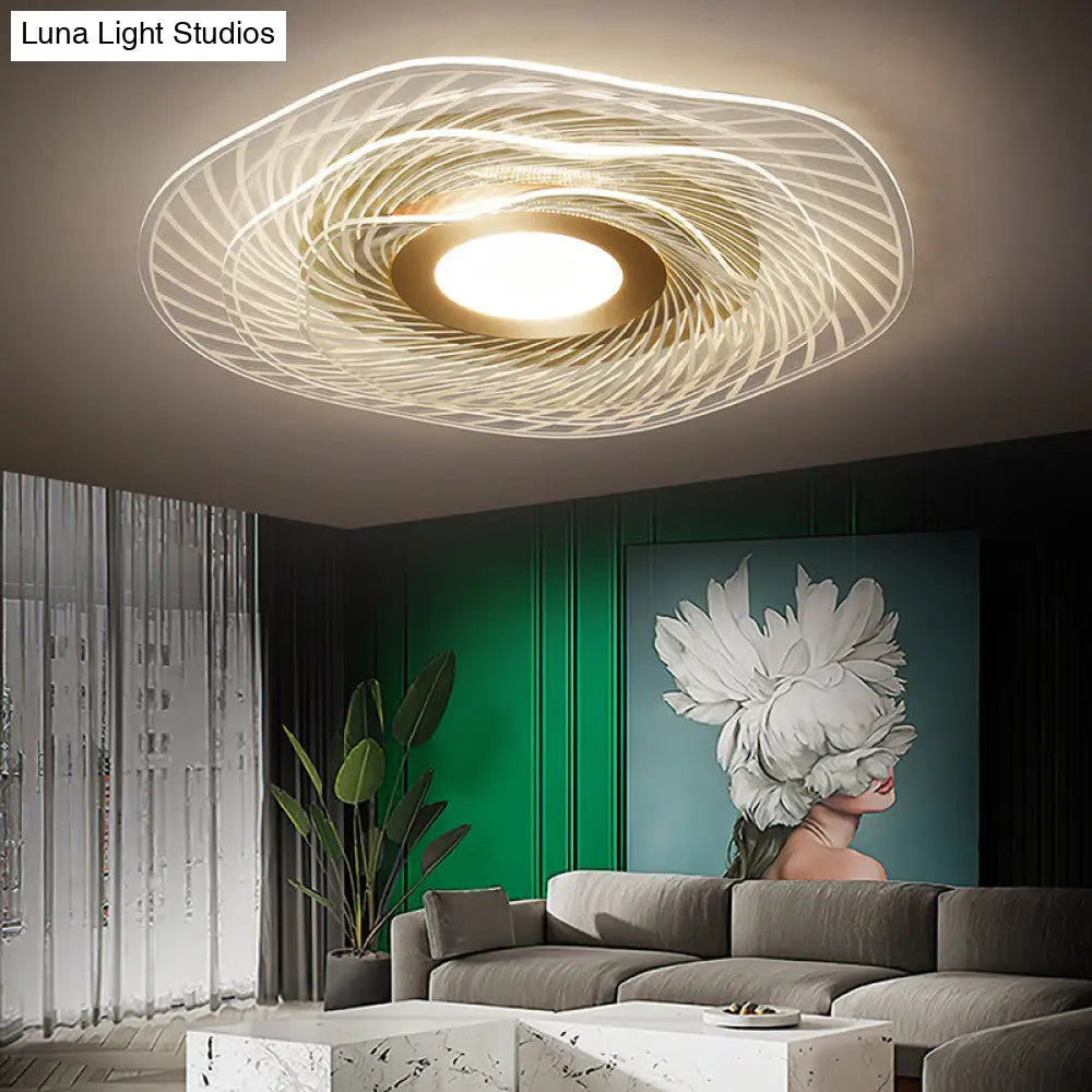 Simplicity Gold Acrylic Ruffle Flushmount Led Ceiling Light For Living Room