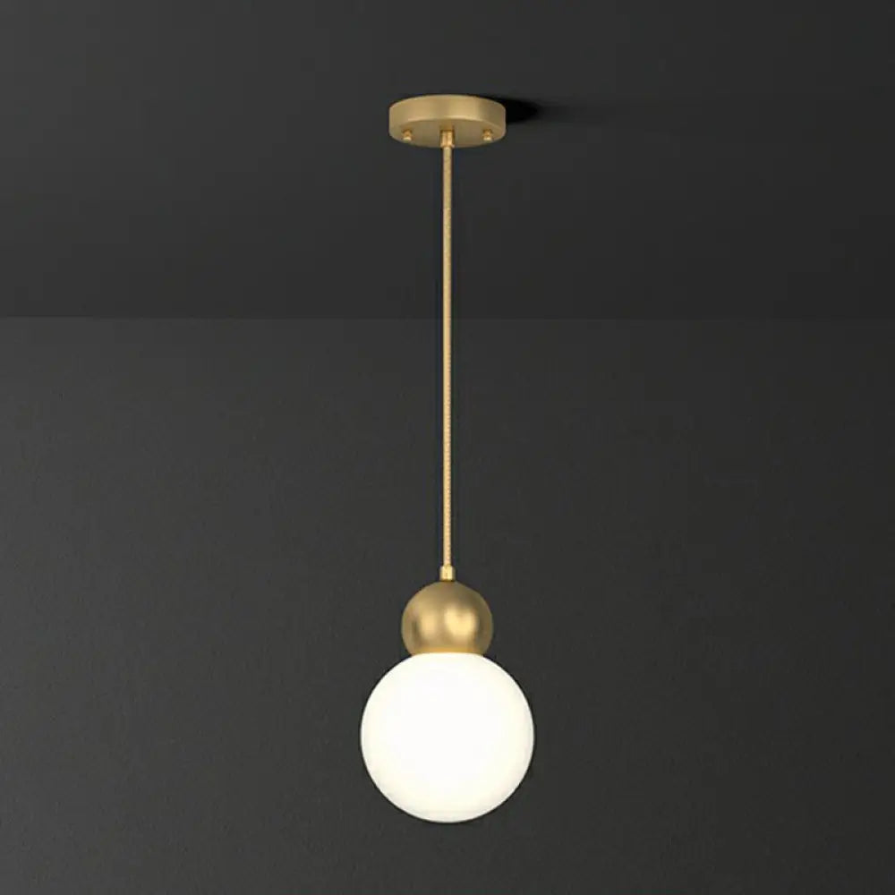 Simplicity Gold Ball Pendant Light Fixture With Milk Glass Shade - Perfect For Bedrooms / 6’