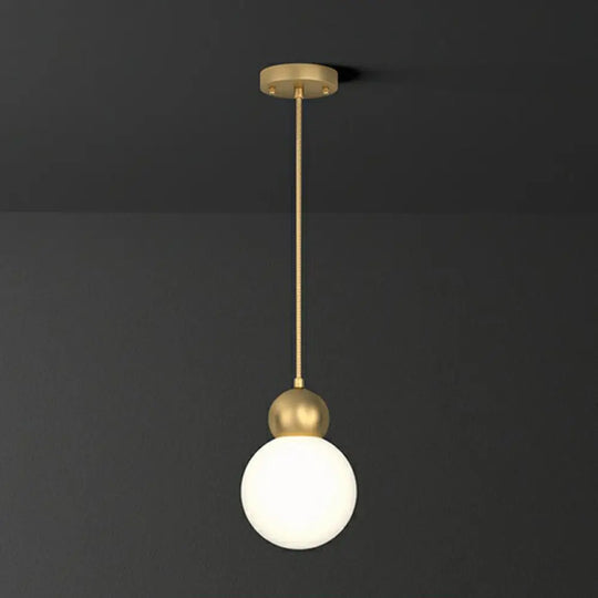Simplicity Gold Ball Pendant Light Fixture With Milk Glass Shade - Perfect For Bedrooms / 6’