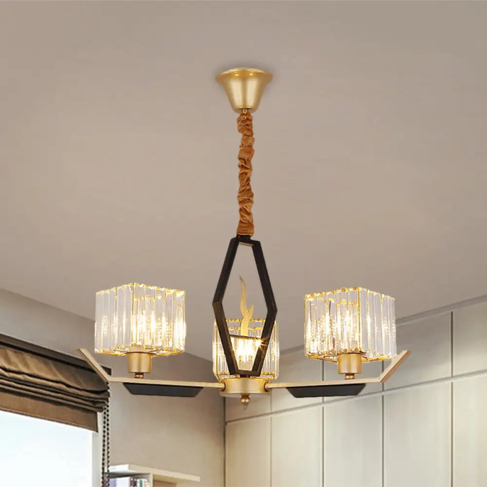 Simplicity Gold Chandelier Ceiling Light With Crystal Prisms Shade - 3/6/8 Heads 3 /