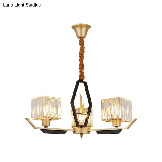 Simplicity Gold Chandelier Ceiling Light With Crystal Prisms Shade - 3/6/8 Heads