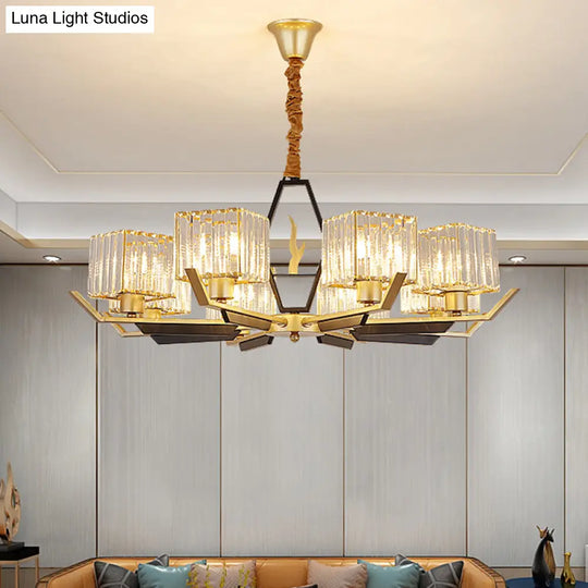 Simplicity Gold Chandelier Ceiling Light With Crystal Prisms Shade - 3/6/8 Heads