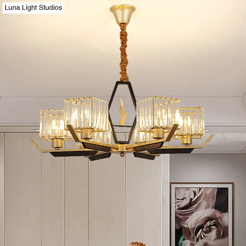 Gold Chandelier Ceiling Light With Crystal Prisms - Available In 3 6 Or 8 Heads /