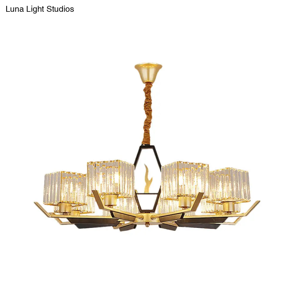 Simplicity Gold Chandelier Ceiling Light With Crystal Prisms Shade - 3/6/8 Heads