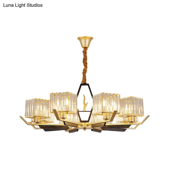 Simplicity Gold Chandelier Ceiling Light With Crystal Prisms Shade - 3/6/8 Heads