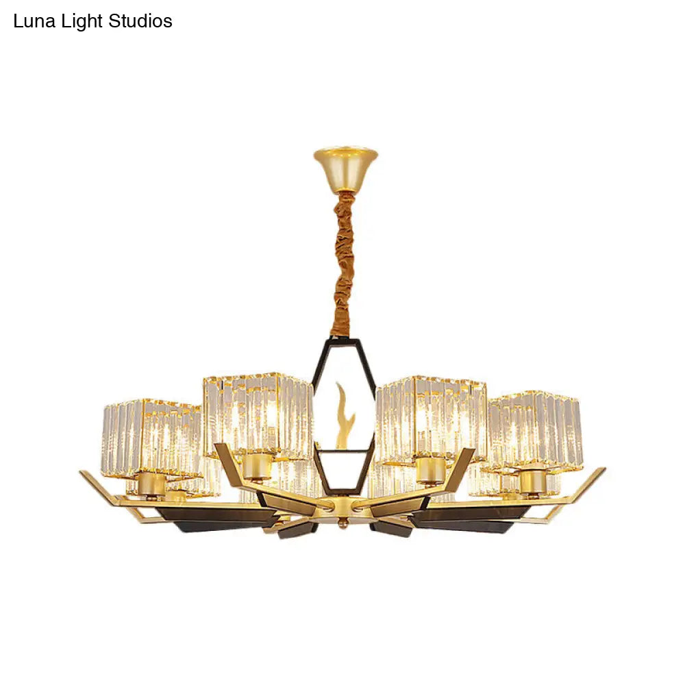 Gold Chandelier Ceiling Light With Crystal Prisms - Available In 3 6 Or 8 Heads